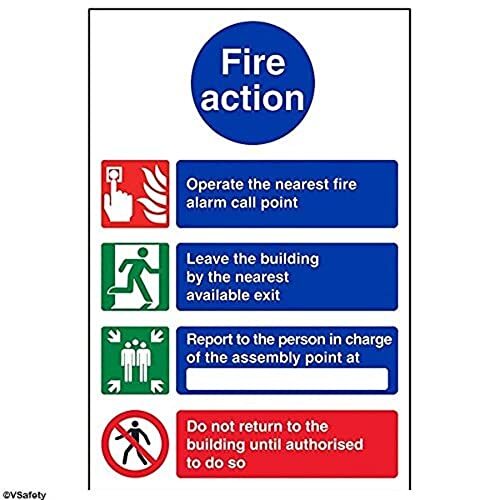 V Safety VSafety Fire Action niet opnieuw in te voeren Fire Action Kennisbord - 200mm x 300mm - 1mm Rigid Plastic