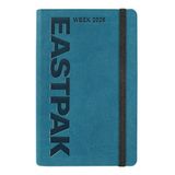 Eastpak Officiële Eastpak agenda 2026, weekplanner 12 maanden, weekplanner met 192 pagina's, elastisch, opbergtas, bladwijzer, kalender 2026 en 2027, formaat 9 x 14 cm, blauw