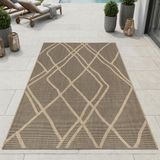 Tapis d'extérieur avec lignes graphiques, résistant aux intempéries, adapté pour terrasse ou balcon, brun/beige, dimensions : 80 x 150 cm
