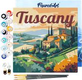 Figured'Art Mini Schilderen op Nummer Volwassenen 20x20cm met lijst Reisposter Toscane Zomer