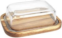 HOME DECO FACTORY Botervloot - Acacia Hout - Glas - 19 x 14 cm