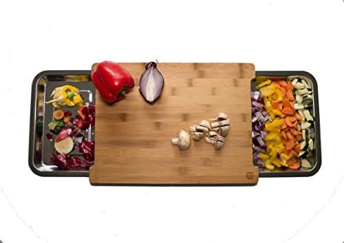 naturlik Snijplank XL met 2 magnetische opvangschalen - snijplank van hoogwaardig bamboe - snijplank met opvangbak