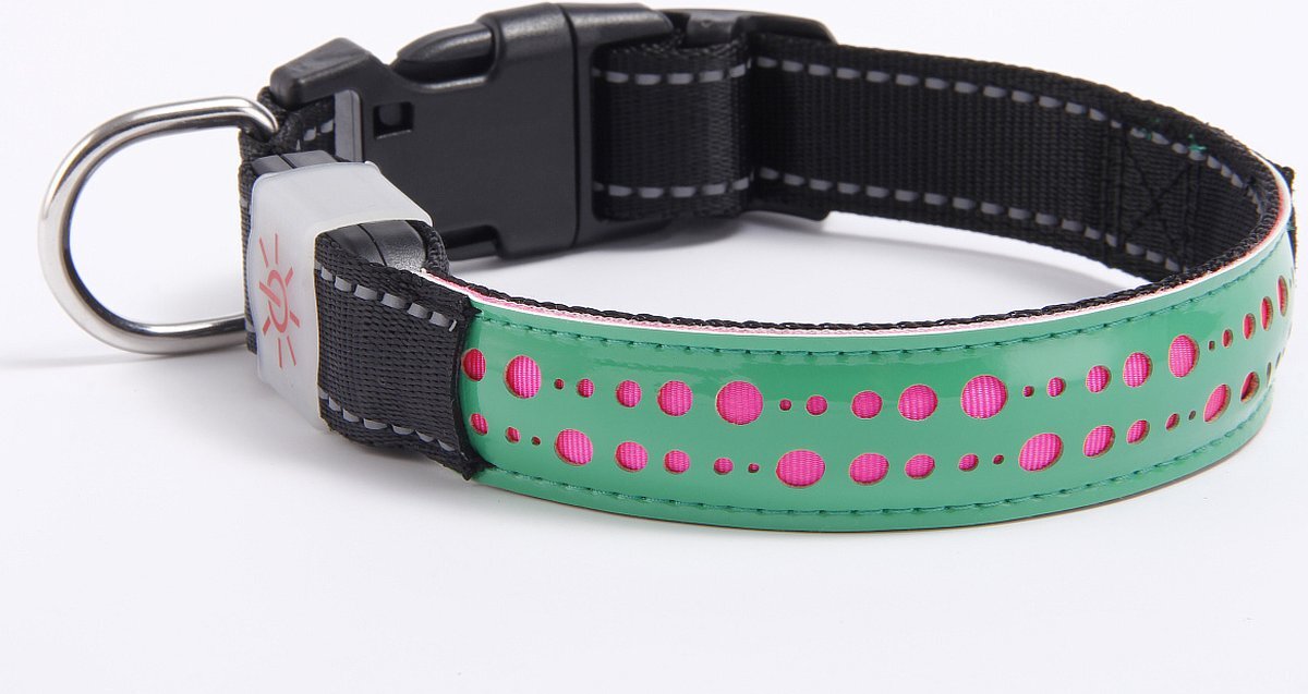 Dogs&Co Led Hondenhalsband USB oplaadbaar GROEN met design - Maat L