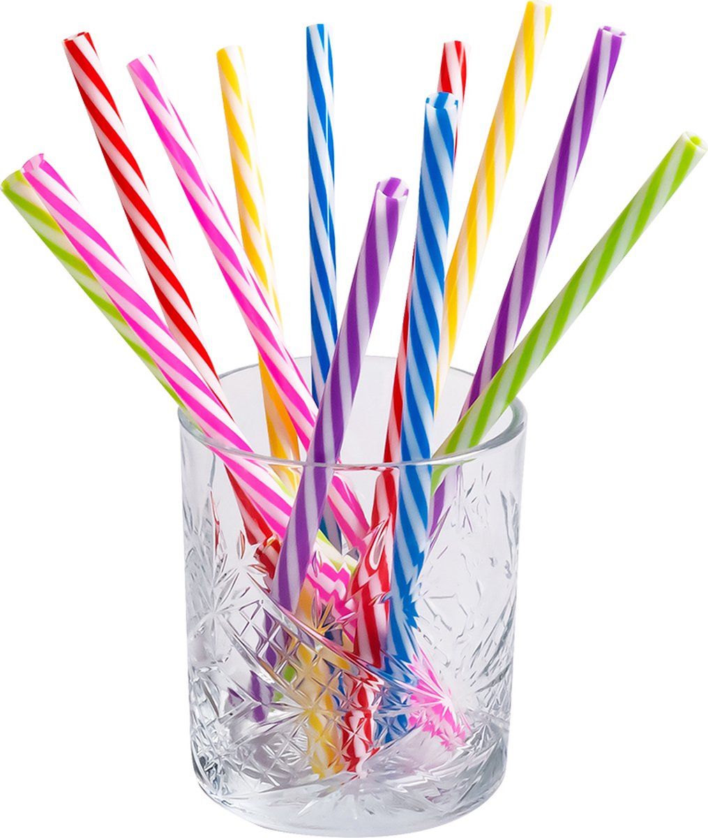 Boland Set 12 Herbruikbare rietjes - Multikleur - Kunststof