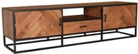 Lizzely Garden & Living meuble TV chevrons marron bois de manguier 165cm Danae meuble TV durable manguier bois massif meuble TV