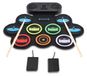 Batterie électronique - 9 pads de batterie - Deux haut-parleurs stéréo - Support pliable - Pédales et baguettes - Casque/Bluetooth/MIDI - Noir