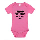 Bellatio Decorations I won my first race tekst baby rompertje roze meisjes - Kraamcadeau - Babykleding 80