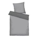 TOM TAILOR Tweekleurig beddengoed, effen kleuren, Moody Grey, 80 x 80 cm + 155 x 220 cm, 100% katoen/satijn, met dubbele naad op de kussens, wendemotief en gekleurde merkritssluiting