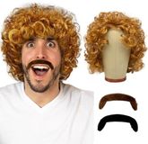 What Krullende Pruik - 3 Stuks - Blonde Pruik - Heren Afro - Haaraccessoire - Kostuumfeest - 70s/80s Hippie Rock - Carnaval Pruik