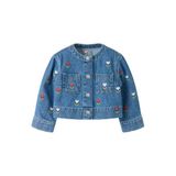 NAME IT MINI gebloemde spijkerjas met borduursels - blauw