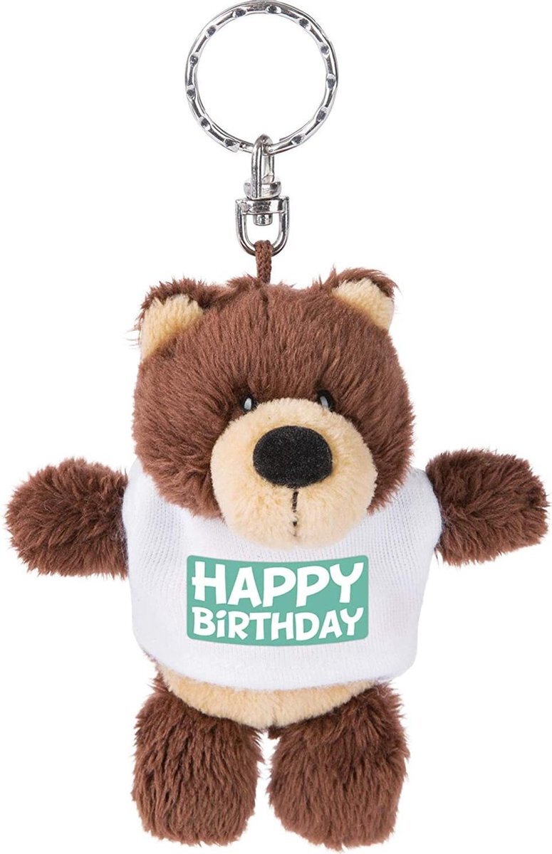 NICI Sleutelhanger Happy Birthday 10 Cm Polyester Bruin