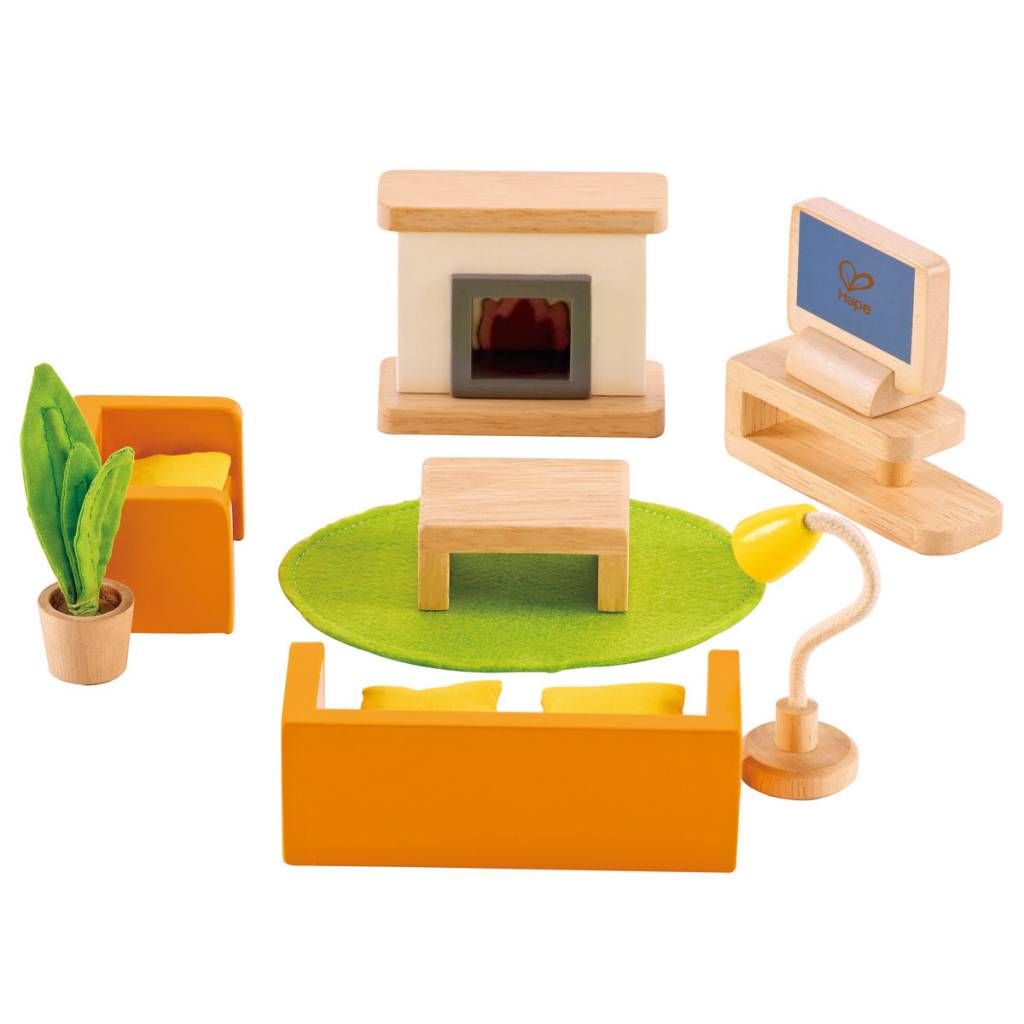 Hape Houten woonkamer meubeltjes voor poppenhuis - bruin