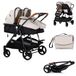 Chipolino Poussette double Duo Smart, pliable, convertible, réglable, avec chancelière, couleur crème