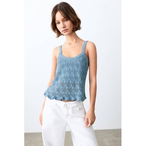 MANGO TEEN peplum top blauw