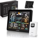 LONQ Station météo intérieur et extérieur - 18 fonctions - Station météo sans fil avec capteur extérieur - Thermomètre hygromètre - Écran couleur - Horloge pilotée par DCF