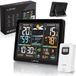 LONQ Station météo intérieur et extérieur - 18 fonctions - Station météo sans fil avec capteur extérieur - Thermomètre hygromètre - Écran couleur - Horloge pilotée par DCF