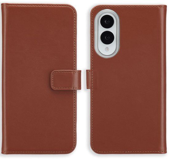 Selencia Echt Leren Bookcase voor de Samsung Galaxy S25 Edge - Lichtbruin
