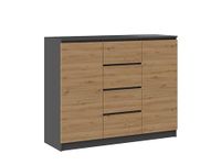Oggi Lugo 2D4S dressoir, 120 cm, antraciet met eiken handwerk, modern designmeubel, elegante opbergmogelijkheid met laden