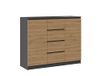 Oggi Lugo 2D4S dressoir, 120 cm, antraciet met eiken handwerk, modern designmeubel, elegante opbergmogelijkheid met laden
