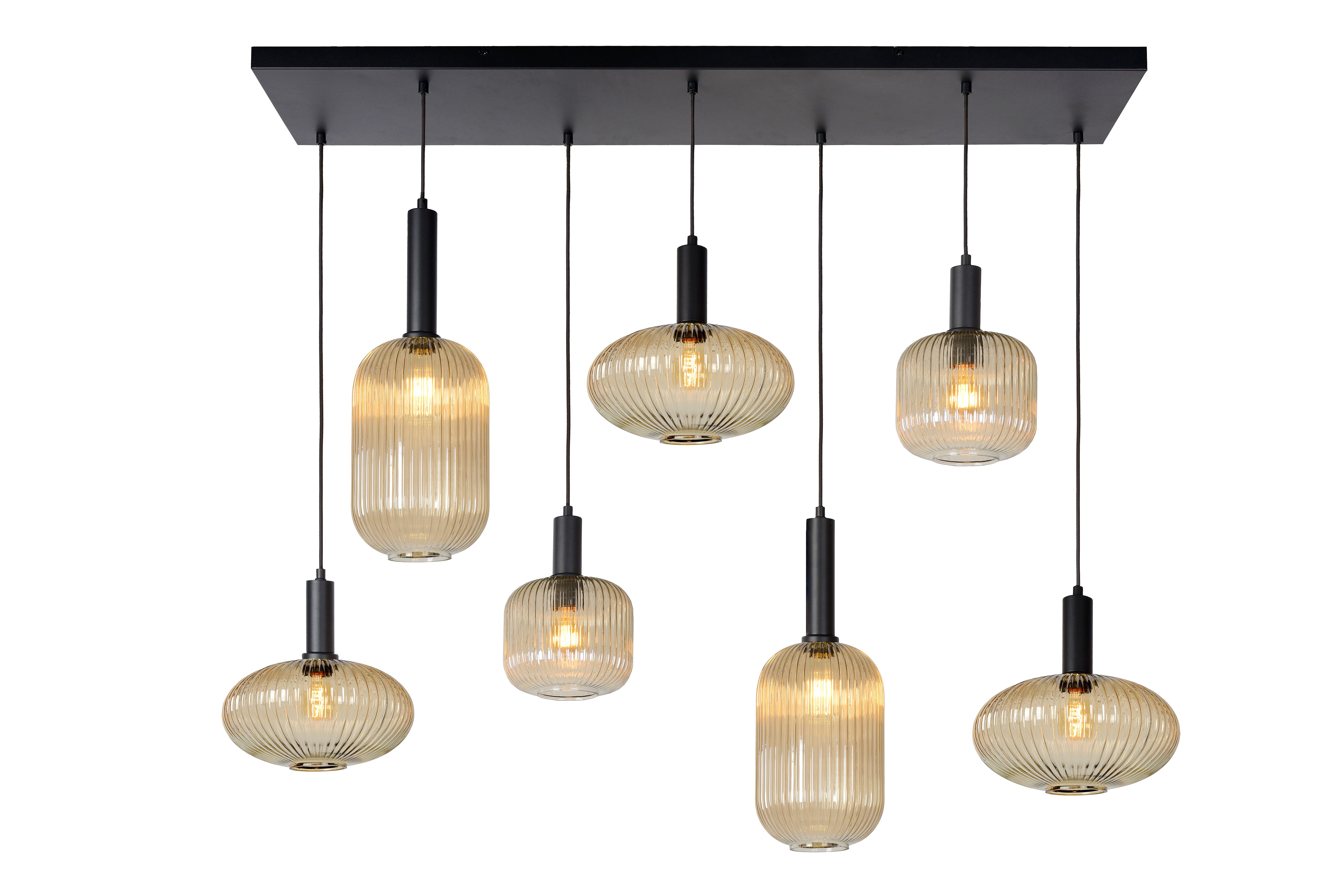 Lucide MALOTO Hanglamp - 7xE27 - Amber - Zwart
