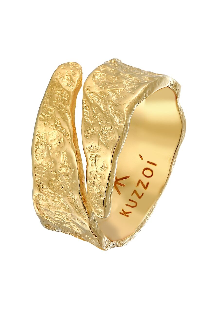 KUZZOI KUZZOI KUZZOI Ring Heren Ring Structuur Gebruikte Look in 925 Sterling Zilver Gold Plated Mannen sieraden