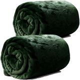 Unique Living Plaid/deken - 2x - fleece - smaragd groen - polyester - 130 x 180 cm