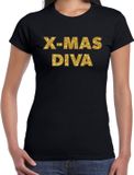 Bellatio Decorations Shoppartners Bv Foute Kerst t-shirt - x-mas diva - goud / glitter - zwart - dames - kerstkleding / kerst outfit XS