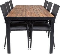 Hioshop Bois tuinmeubelset tafel 90x205cm en 6 stoel Anna zwart, naturel.