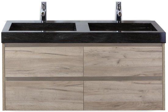 BES LED Dante Badmeubelset 120 cm - Craft Oak - Wastafel Hardsteen Wit Lucca Dubbel