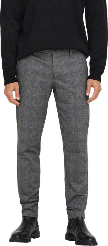 ONLY & SONS ONSMARK SLIM CHECK Chino Broek - Grijs - Heren - Maat W28 / L30