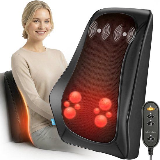 Lifeproducts Massagekussen voor Nek en Rug - Shiatsu Massage Apparaat met Warmtefunctie