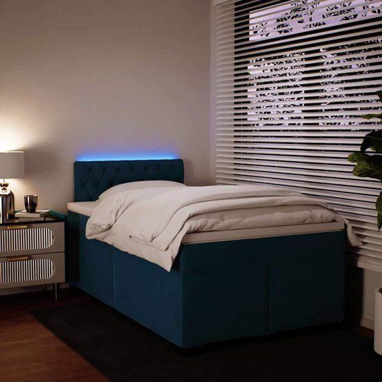 vidaXL Boxspring met matras fluweel blauw 120x200 cm