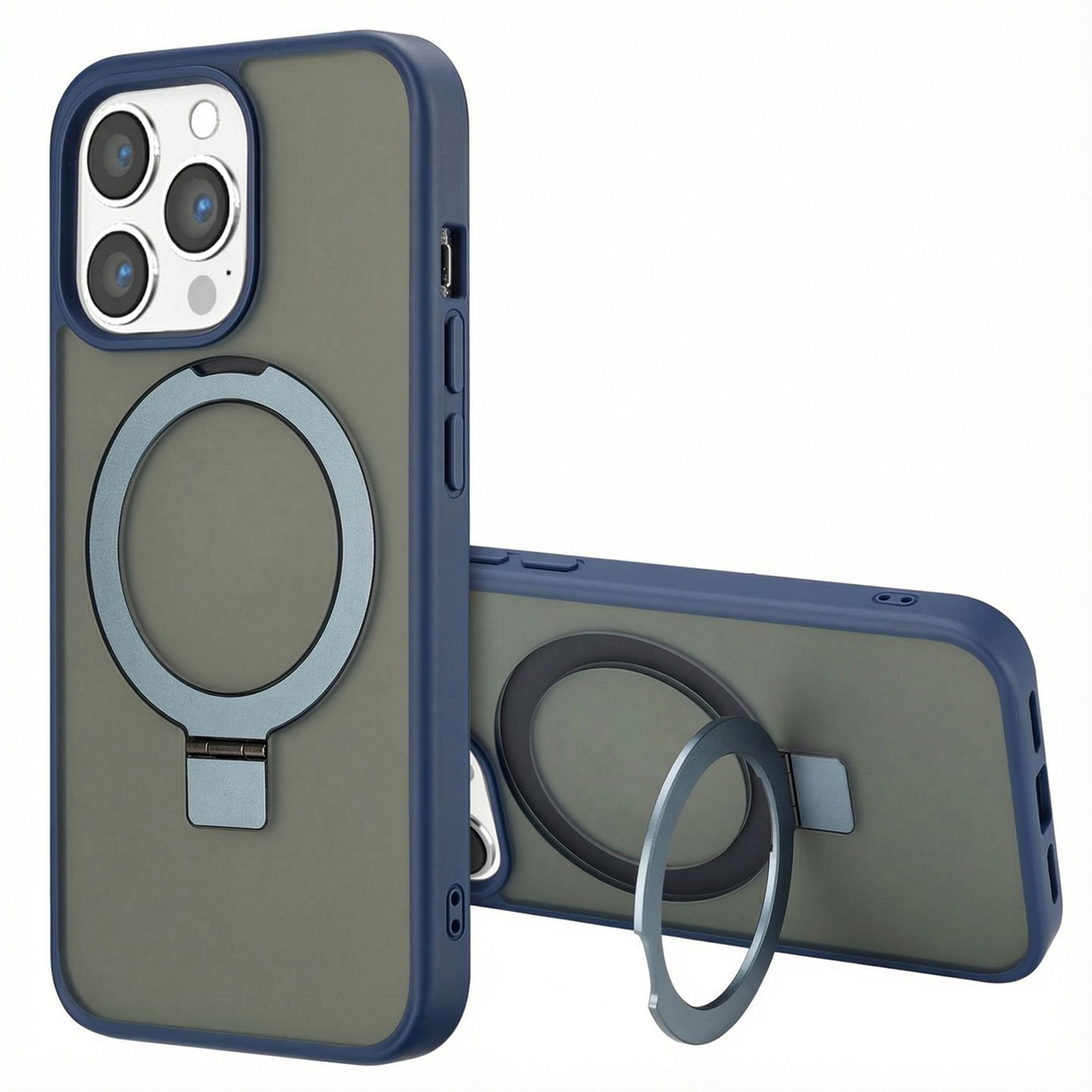 Accezz Hoesje - Geschikt voor Apple iPhone 13 Pro - Ring Stand Backcover geschikt voor MagSafe - Blauw