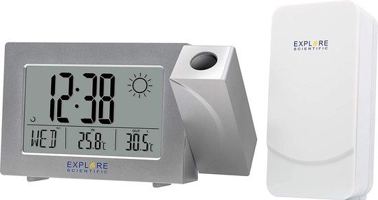 Bresser Explore Scientific RPW3008 - Radio Controlled Digital Projection Alarm Clock - Silver