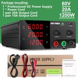 StarTech Labovoeding - 60 V, 20 A, 1200 W - Instelbaar - Geregelde schakelende voeding - Geschikt voor het opladen van batterijen - OCP-overstroombeveiliging