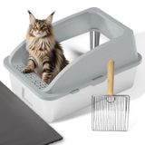 Merkloos Roestvrij Stalen Halfgesloten Kattenbak met Schep en Makkelijk Onderhoud