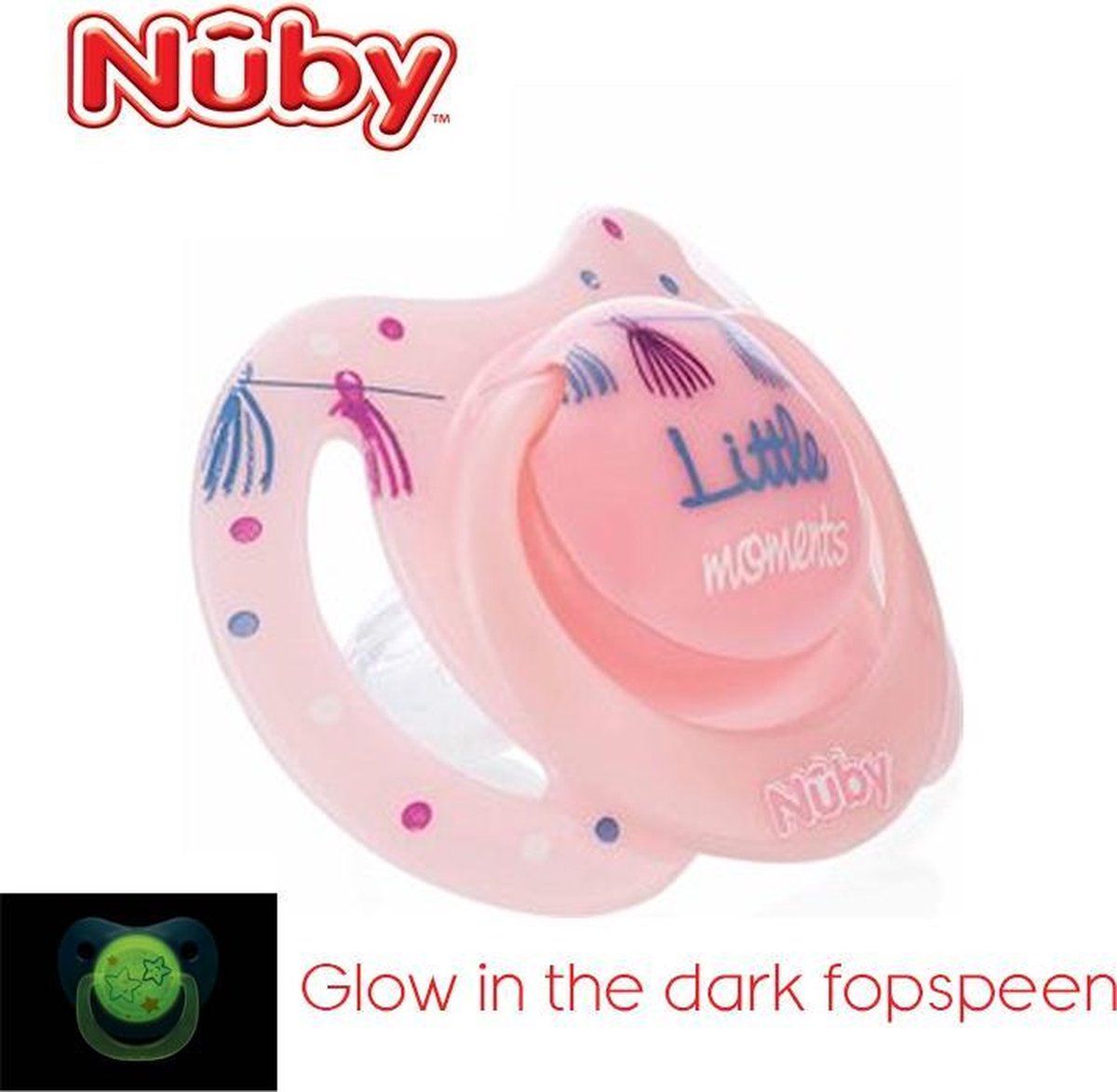 Nuby Natural Fopspeen 0-6m - Glow In The Dark - Roze