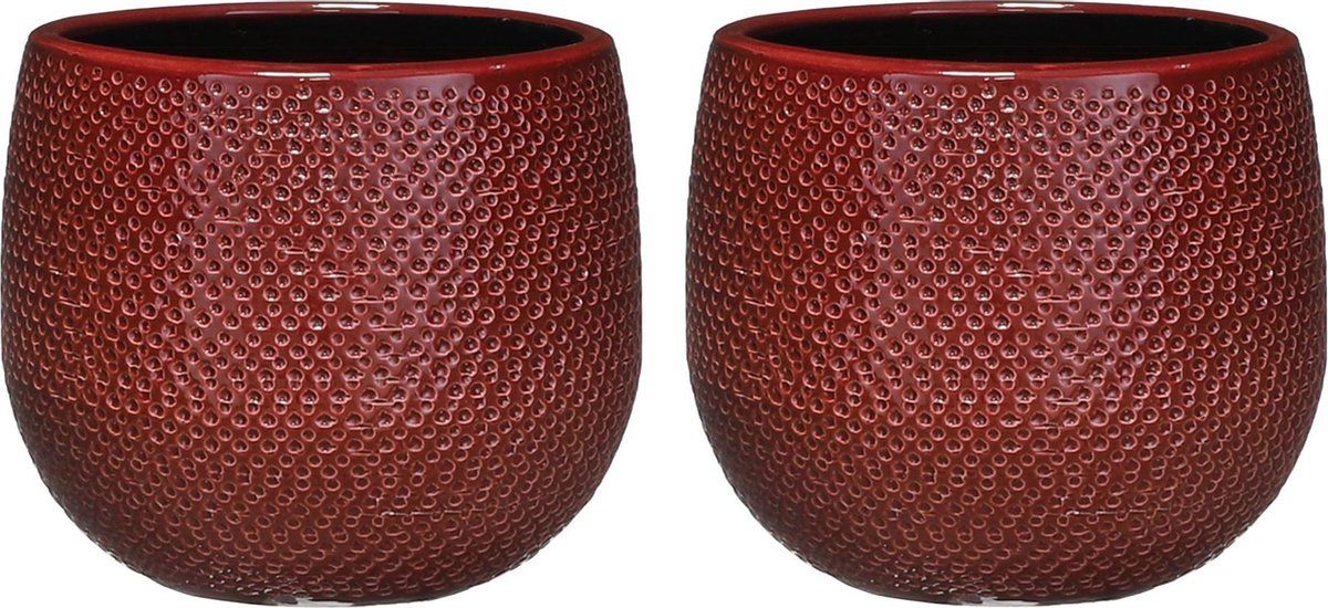 Mica Decorations Set van 2x keramiek bloempotten 14 x 16 cm bordeaux rood