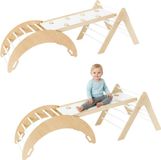 Aire de jeux en bois avec balançoire et toboggan, double face + triangle d'escalade pour enfants