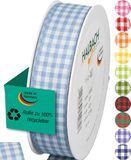 Halbach Seidenbänder Premium Vichy Karo cadeaulint (lichtblauw), breedte 25 mm, lengte 25 m