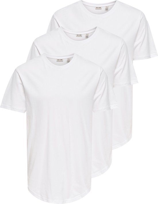 ONLY&SONS ONSMATT LONGY SS TEE 3-PACK Heren T-shirts Wit XS
