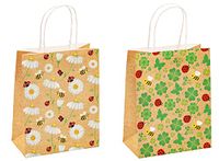 TSI Geschenkzakje van kraftpapier klaverblad, verpakking van 12 stuks, maat: medium (23 x 18 x 10 cm)