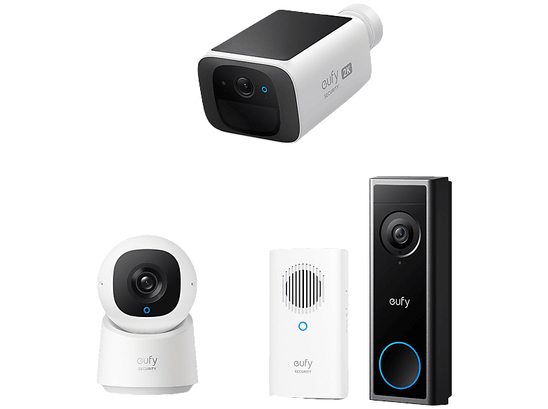 Eufy Solocam S220 + Indoor Cam C220 Doorbell C30 With Chime Slimme Binnen- / Buitencamera Wit