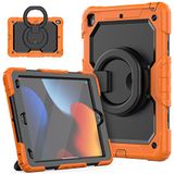 HUEZOE Beschermhoes voor iPad 10,2 inch, model 2021/2020/2019, schokbestendig, voor het hele lichaam met 360 graden draaibare houder, schouderriem voor iPad 9/8/7, oranje