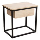 DRW Bijzettafel met 1 lade van metaal en MDF, in naturel en wit, 50 x 35 x 50 cm