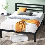 Zinus Mia Bed 120 x 190 cm, bedframe 35,5 cm, hoogte met opbergruimte onder het bed, metalen bed met hoofdeinde, zwart