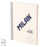 Milan 57153E80SNCBG Carnet A5 Couverture rigide Beige Papier quadrillé 80 Feuilles