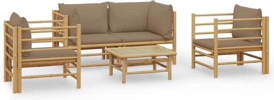 vidaXL 5-delige Loungeset met kussens bamboe taupe