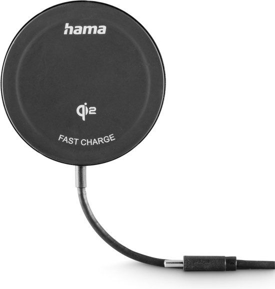 Hama Qi2 draadloze oplaadpad, 15 W, draadloze snellader, magnetisch, zwart
