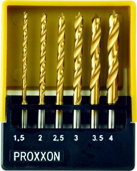 Proxxon Micromot 28 876 HSS Metaal-spiraalboorset 6-delig 1.5 mm, 2 mm, 2.5 mm, 3 mm, 3.5 mm, 4 mm TiN Cilinderschacht
